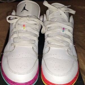 Jordan Kids White Sneakers with Colorful Soles